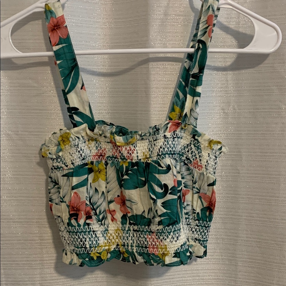 Forever 21 Floral Print Tank Top - Green, Pink, Yellow